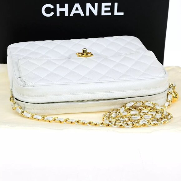 CHANEL CC Chain Shoulder Bag Caviar Skin Leather White GHW Vintage - Picture 14 of 16